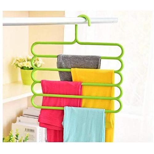5pcs Random Color Multi-Purpose Clothes Hanger 5 Layers Pants Hanger Cloth Rack Multilayer Storage Scarf Tie Space-Saving Clothes Hanger