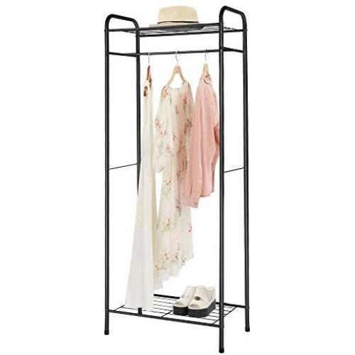 HOME BI Clothing Garment Rack, Clothes Stand Rack Organizer Storage with Hanging Rod and 2-Tier Metal Storage Shelf, 24”W x 15”D x 65”H, Black