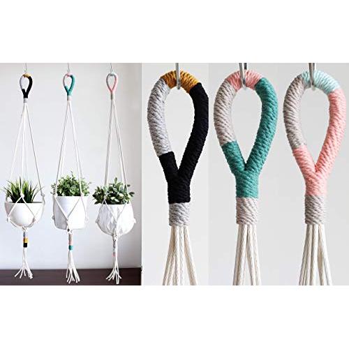 Macrame Plant Hanger, Cotton Rope Hanging Plant Holder, Color Block Hanging Planter