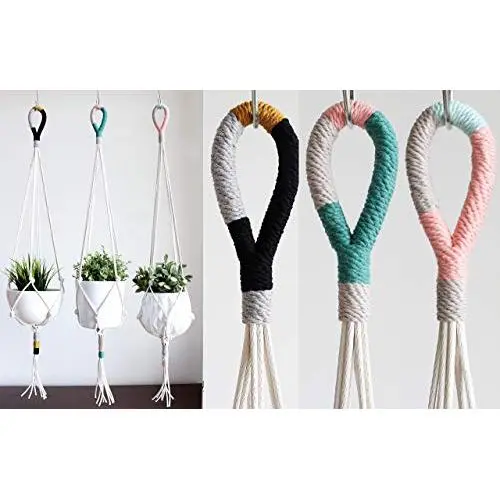 Macrame Plant Hanger, Cotton Rope Hanging Plant Holder, Color Block Hanging Planter
