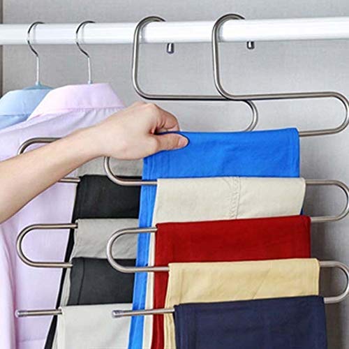 CHAOMING 5 Layers S Shape Multi-Functional Clothes Hangers Pants Storage Hangers Durable Premium Material CHAOMING 5 Layers S Shape Multi-Functional Clothes Hangers Pants Storage Hangers Durable Premium Material