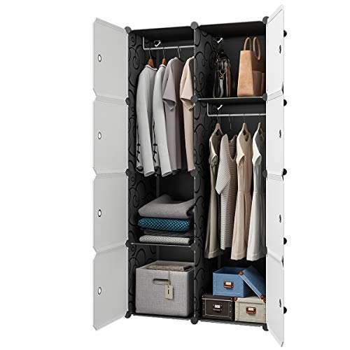 KOUSI Portable Closet Wardrobe Closet Room Closet with Doors Wardrobe with Storage Wardrobes for Bedrooms Portable Closet Wardrobe Bedroom Armoire, Black, 2 Hanger KOUSI Portable Closet Wardrobe Closet Room Closet with Doors Wardrobe with Storage Wardrobes for Bedrooms Portable Closet Wardrobe Bedroom Armoire, Black, 2 Hanger
