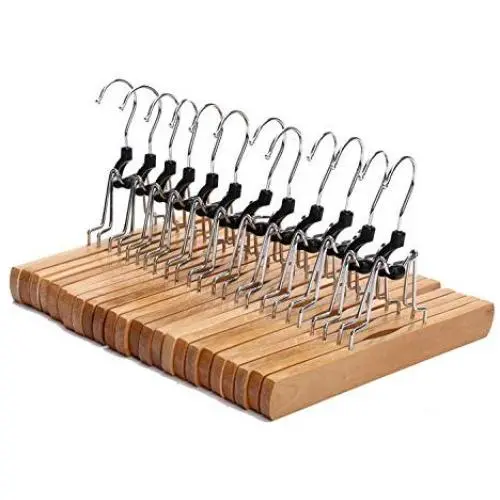 JS HANGER Natural Solid Wooden Collection Slack Hanger, Wood Skirt Hangers, Natural Polished, Set of 12 JS HANGER Natural Solid Wooden Collection Slack Hanger, Wood Skirt Hangers, Natural Polished, Set of 12