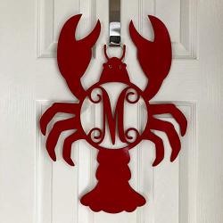 Monogram Lobster Door Hanger - Lobster Wreath - Lobster Initial Wreath - Marine Monogram - Red Lobster Monogram - Coastal Door Hanger