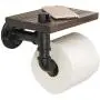 BelVIST Industrial Pipe Toilet Paper Holder with Rustic Wooden Shelf Metal Wall Storage Iron Pipe Roll Hanger for Bathroom, Washroom BelVIST Industrial Pipe Toilet Paper Holder with Rustic Wooden Shelf Metal Wall Storage Iron Pipe Roll Hanger for Bathroom, Washroom