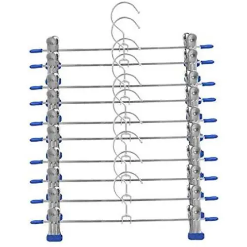 10 Pcs Stainless Steel Trouser Hanger Rack Coat Pants Skirt Hangers Clothes Stand Holder with 2 Adjustable Non-Slip Clips 28cm
