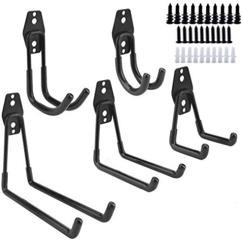 Dirza Utility Hooks Wall Mount Tool Holder U-Hooks for Home Garage Storage Organizer Garden Tools Shovels Rake Stroller Ladder Black 5 Pack
