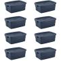 Rubbermaid Roughneck Storage Tote, 10 Gal, Dark Indigo Metallic, Pack of 8, Rugged, Reusable, Stackable, Container