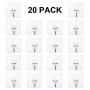 Hong fa 20 Pack Heavy Duty Hooks, 22 lb(Max) Transparent Reusable Seamless Hooks No Scratch Hooks ,Waterproof and Oilproof,Transparent Bathroom Kitchen Key Wall Hook, Ceiling Hanger