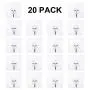Hong fa 20 Pack Heavy Duty Hooks, 22 lb(Max) Transparent Reusable Seamless Hooks No Scratch Hooks ,Waterproof and Oilproof,Transparent Bathroom Kitchen Key Wall Hook, Ceiling Hanger