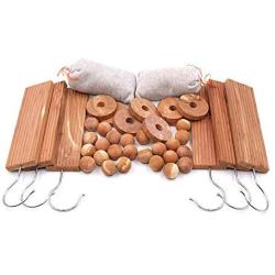 Homode Aromatic Red Cedar Blocks for Clothes and Shoes Storage Including Cedar Hangers and Balls | Value Pack (40 Items and Sandpaper)