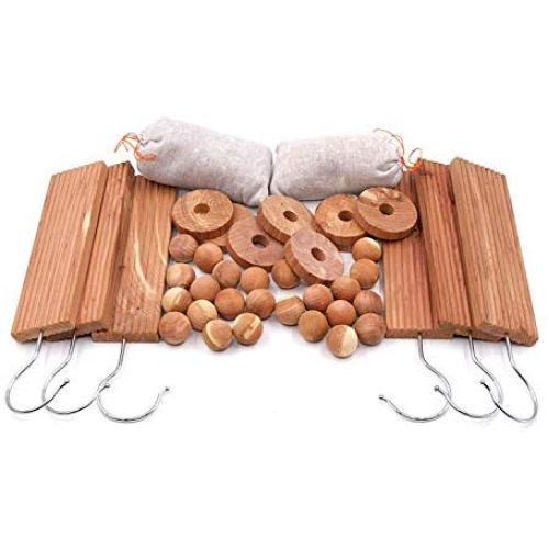 Homode Aromatic Red Cedar Blocks for Clothes and Shoes Storage Including Cedar Hangers and Balls | Value Pack (40 Items and Sandpaper)