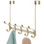 mDesign Decorative Over Door or Wall Mount 10 Hook Metal Storage Organizer Rack for Coats, Hoodies, Hats, Scarves, Purses, Leashes, Bath Towels & Robes - Soft Brass