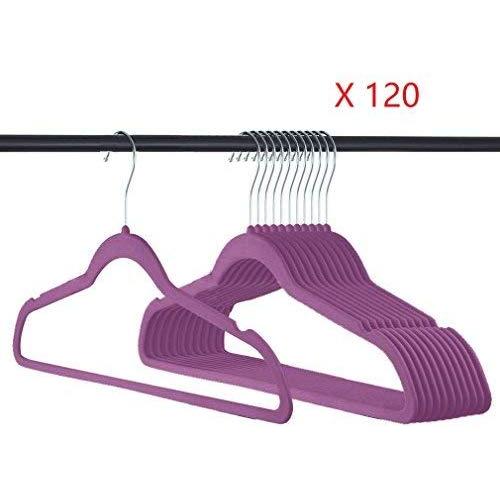 Homgrace Heavy Duty Velvet Clothes Hangers, Durable Non Slip Space Saver Clothes Hangers (Purple, Pack of 120)