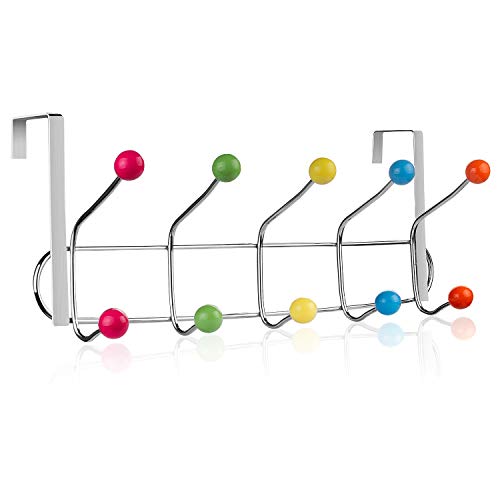 STARVAST 10 Knobbed Back Door Hanger Hook, Over The Door Hook Organizer Stainless Steel door Hook Rack for Coat, Robe, Jacket, Belt, Hat, Keys, No Tools Required