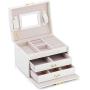 RR ROUND RICH DESIGN Jewelry Boxes - Multifunctional Portable Travel Jewelry Storage Case with 2 Drawers Top Mirror and Metal Lock - White