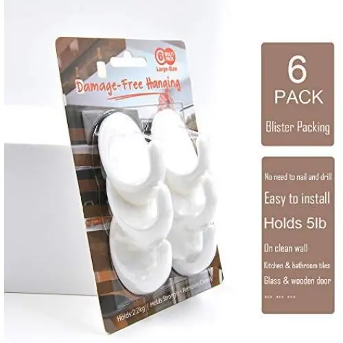 Adhesive Hooks,Damage-Free Hanging Wall Hook Large Utility Pothook Strong Waterproof Hanger for Robe, Coat, Towel, Keys, Bags, Home, Kitchen, Bathroom,Office (Large-Size)(6Pack White) Adhesive Hooks,Damage-Free Hanging Wall Hook Large Utility Pothook Strong Waterproof Hanger for Robe, Coat, Towel, Keys, Bags, Home, Kitchen, Bathroom,Office (Large-Size)(6Pack White)