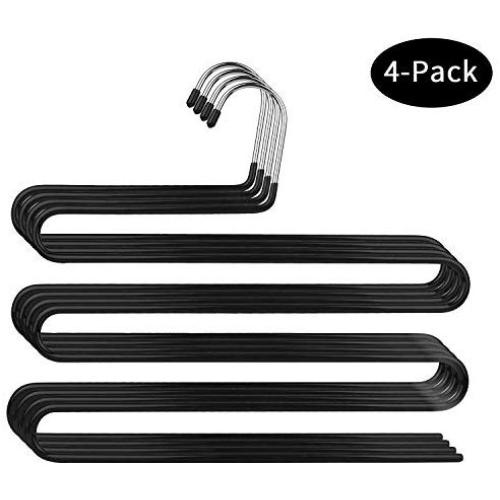 Pants Hanger Multi-Layer S-Style Jeans Trouser Hanger Non Slip Stainless Steel Clothes Hangers Closet Space Saving for Pants Jeans Scarf Hanging 4 Pack