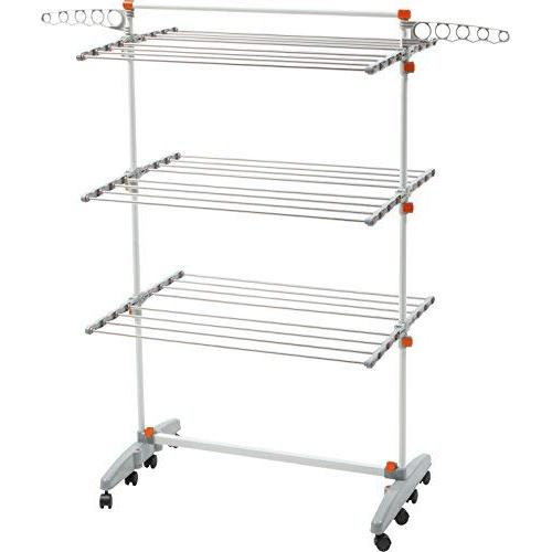 idee BDP-V23 Foldable Rolling 3-tier Clothes Laundry Drying Rack with with Stainless Steel Hanging Rods, Collapsible Shelves and Base for Easy Storage, Made-in-Korea, Premium Size, Orange
