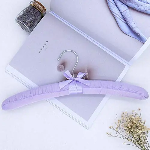 HOUTY 5 Packs Clothes Hangers 15 inch Satin Padded Hanger zinc Hook, Purple HOUTY 5 Packs Clothes Hangers 15 inch Satin Padded Hanger zinc Hook, Purple