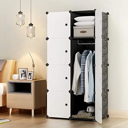 KOUSI Portable Closets 14&quotx18" Depth Cube Wardrobe Closet Wardrobe in Closet Armoire Wardrobe Closet Bedroom Armoire Room Closet with Doors Storage Organizer with Doors,5 Cubes 1 Hanger