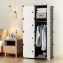 KOUSI Portable Closets 14&quotx18" Depth Cube Wardrobe Closet Wardrobe in Closet Armoire Wardrobe Closet Bedroom Armoire Room Closet with Doors Storage Organizer with Doors,5 Cubes 1 Hanger