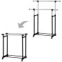 Modern Chrome Plated Garment Rack with Adjustable Telescopic Double Rail/Rolling Clothes Hanger, Black