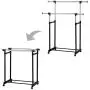 Modern Chrome Plated Garment Rack with Adjustable Telescopic Double Rail/Rolling Clothes Hanger, Black