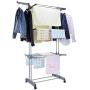 Wilbur Charley 3-Layer Portable Clothes Drying Rack Rolling Garment Clothing Rack Storage Shelf Organizer Clothes Hangers Folding Laundry Dryer Hanger for Indoor,Outdoor (Gray)
