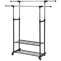 HOME BI Adjustable Garment Rack with 2 Tier Metal Shelf for Shoes Boxes, Rolling Clothes Organizer, High Capacity,Stainless Steel,Heavy Duty up to 110 pounds,Black