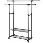 HOME BI Adjustable Garment Rack with 2 Tier Metal Shelf for Shoes Boxes, Rolling Clothes Organizer, High Capacity,Stainless Steel,Heavy Duty up to 110 pounds,Black HOME BI Adjustable Garment Rack with 2 Tier Metal Shelf for Shoes Boxes, Rolling Clothes Organizer, High Capacity,Stainless Steel,Heavy Duty up to 110 pounds,Black