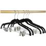 DNJKSA 8pcs Non-Slip Flocked Velvet Clothes Hangers Hooks with Clips for Coats Jackets Pants Dress Clothes (Black)