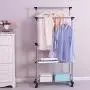 PKWEHKG Furniture Living Room Double Pole Rolling Adjustable Garment Coat Rack Dress Hanger Clothes Rack with Movable Wheels