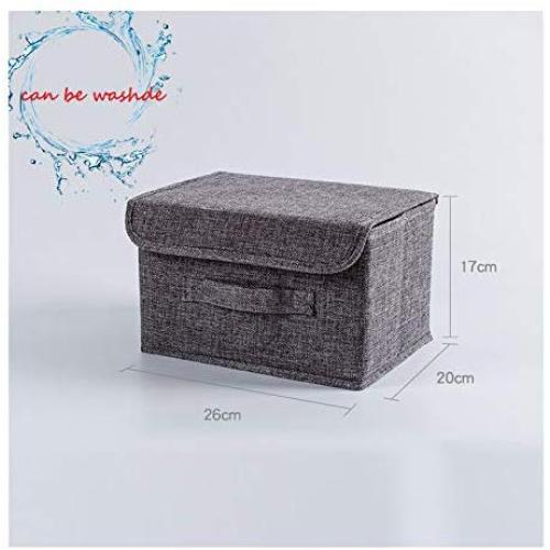 Large Cotton Linen Fabric Folding Storage Boxes Foldable Bins Toys Organizer with Lids and Handles Storage Basket,26X20X17Cm1