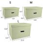 ANMINY Storage Boxes Set of 3 with Lids and Handles Foldable Lidded Cotton Linen Fabric Home Storage Cubes Bins Baskets Clothes Toys Organizer Containers Small + Medium + Large Size, Green