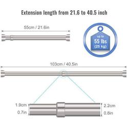 STARTOSTAR Adjustable Closet Rod 21.6 to 40.5 Inch Stainless Steel Clothes Rod with Smile Ends Stopper and Slide Buffering for Wardrobes, Shoe Cabinets （Silver）