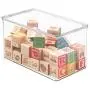 mDesign Stackable Closet Plastic Storage Bin Boxes with Lid - Container for Organizing Childs/Kids Toys, Action Figures, Crayons, Markers, Building Blocks, Puzzles, Crafts - 7" High, 4 Pack - Clear
