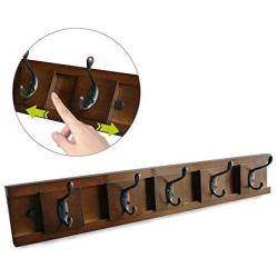 NIKKY HOME Wall Mounted Movable Coat Rack Hanger 5 Dual Hooks for Bags Clothes in Hallway Entryway Bedroom Bathroom, Dark Brown