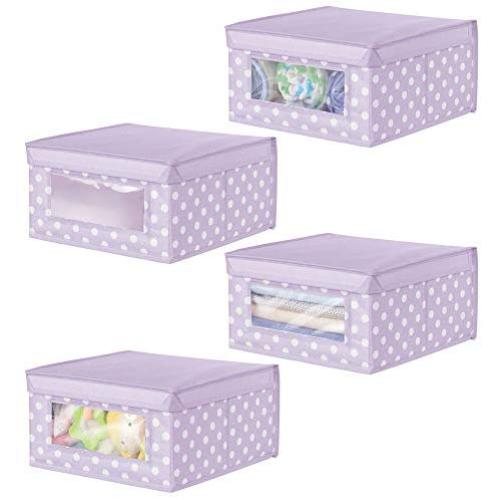 mDesign Soft Stackable Fabric Closet Storage Organizer Holder Boxes - Clear Window, Attached Lid, for Child/Kids Room, Nursery - Polka Dot Print - 4 Pack - Wisteria/Light Purple mDesign Soft Stackable Fabric Closet Storage Organizer Holder Boxes - Clear Window, Attached Lid, for Child/Kids Room, Nursery - Polka Dot Print - 4 Pack - Wisteria/Light Purple