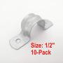 Heavy Duty Rigid Pipe Strap Clamp Hanger, 2 Holes, Galvanized or PVC Pipes, IMC Conduit (10, 1/2 Inch)