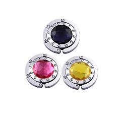 KUYOU Purse Hooks, Set of 3 pcs Colorful Purse Hooks Crystal Diamond Folding Section Storage Handbag Hook Hanger Holder (3 pcs Mixed)