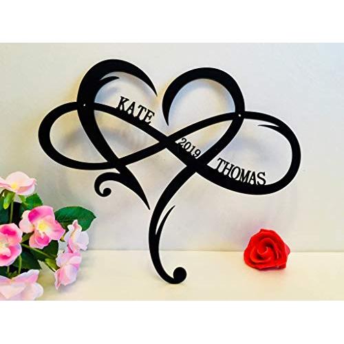 Personalized Wall Hanging Sign Couple Names Est. Year Established Custom Door Hanger Love Heart Shape Infinity Symbol Wedding Decorations Family Gift for Couples Outdoor Valentines Wood Metal Acrylic