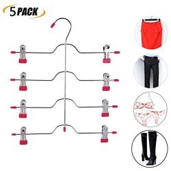 GQQG Pants Hangers with Clips Space Saving Multi Layer Trousers Skirt Hangers Magic Hanger Metal Heavy Duty Closet Clothes Hangers (Color : Pink, Size : 5pack)