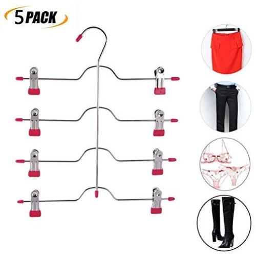 GQQG Pants Hangers with Clips Space Saving Multi Layer Trousers Skirt Hangers Magic Hanger Metal Heavy Duty Closet Clothes Hangers (Color : Pink, Size : 5pack)