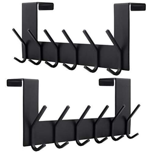Dseap Over The Door Hook Hanger, Over The Door Towel Rack, for Coat Clothes Hat Towel Bathroom, Black, 2 Packs
