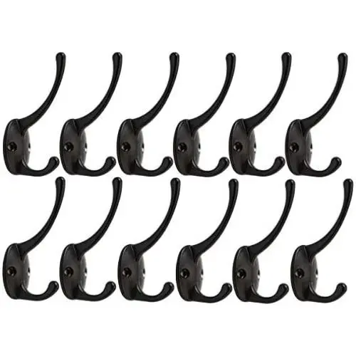 12 Pack Dual Coat Hooks for Wall, Retro Double Utility Rustic Hooks with 48 Screws (2 Types) for Coat, Scarf, Bag, Towel, Key, Cap, Cup, Hat (3.2“X1''X1.6'') 12 Pack Dual Coat Hooks for Wall, Retro Double Utility Rustic Hooks with 48 Screws (2 Types) for Coat, Scarf, Bag, Towel, Key, Cap, Cup, Hat (3.2“X1''X1.6'')