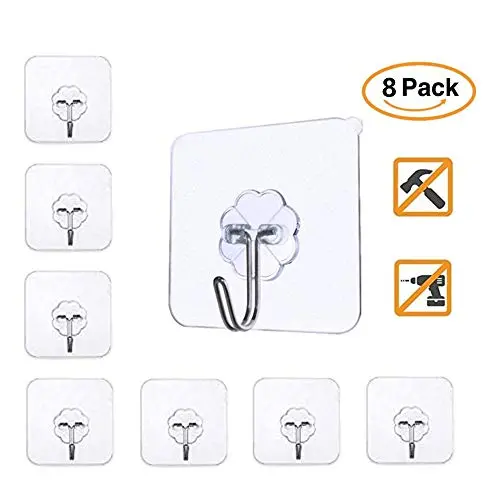YITONGDA Adhesive Hooks,Wall Hooks Utility Adhesive Nail Free Sticky Hangers with Stainless Hooks,Transparent Reusable Seamless Hooks,Heavy Duty Self Adhesive Hooks 22lb(Max),8 Pack