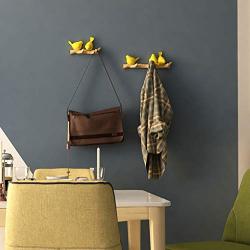 FABAX Coat Hook Wall Mounted Coat Rack Birds On Tree Branch Hanger for Coats Hats Keys Towels Clothes Storage Hanger Resin Coat Hook Coat Rack (Color : Yellow, Size : 4 Hook)