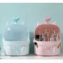Sooyee Cat Shape Makeup Organizer, Modern Jewelry and Cosmetic Storage Display Boxes with Heart Shaped Handle, Waterproof Dustproof Design Great for Bathroom, Dresser, Vanity and Countertop (Pink)