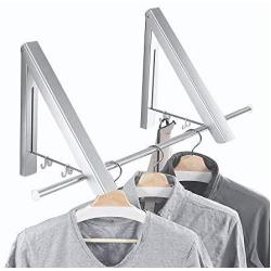 TOOGOO Folding Clothes Hanger Adjustable Drng Rack Retractable Coat Hanger Home Storage Organir Instant Clot, Wall Mounted with Screws,Matte Polished Aluminum alloy2 Packs